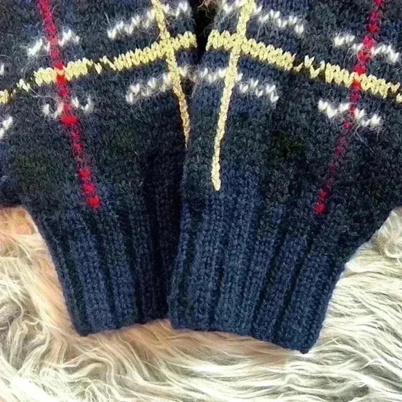 Evan Picone Vintage Hand Knit Wool & Angora Navy, Red & Gold Plaid Crop Sweater - Picture 10 of 10
